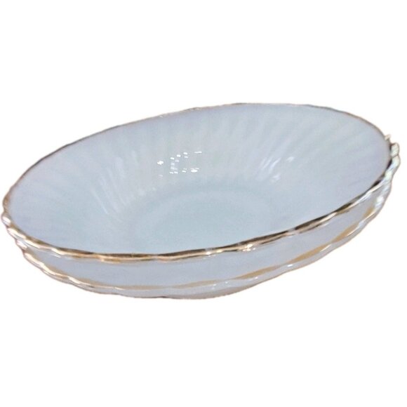 Anchor Hocking Fire King 2 White Shelll Swirl Gold Trim Bowls Vintage MCM - Picture 8 of 9